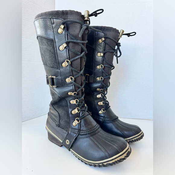 Sorel Shoes - Sorel Black Conquest Carly Black Waterproof Tall Boots Women’s Size 7.5 *FLAWS
